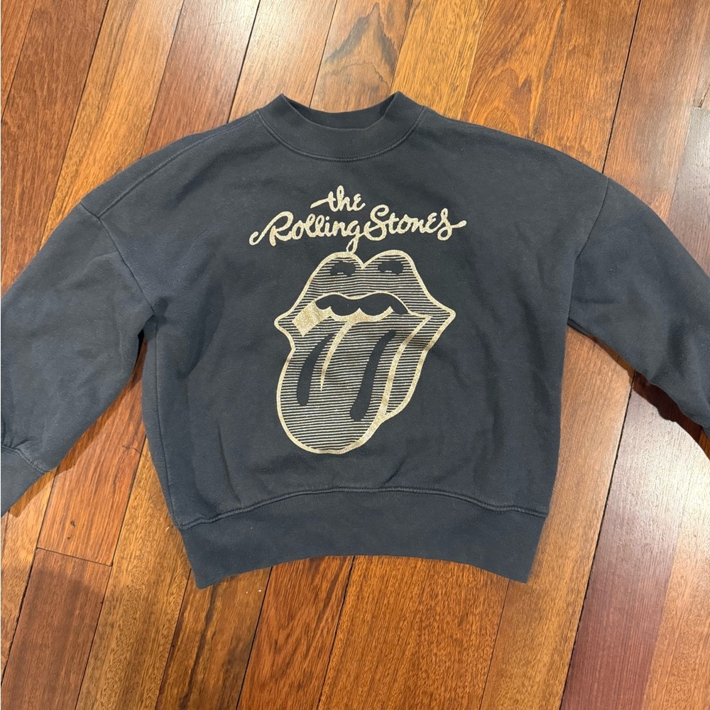 Abercrombie & Fitch Rolling Stones Graphic black Sweatshirt Glitter Logo Sz 7/8